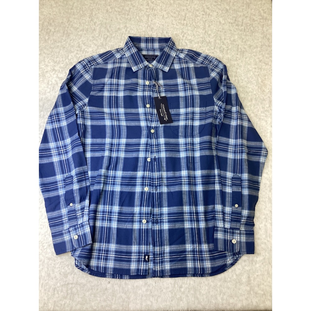 Vineyard Vines Mens Macomet Island Slub Shirt Blue Plaid Classic Fit S 1W012885